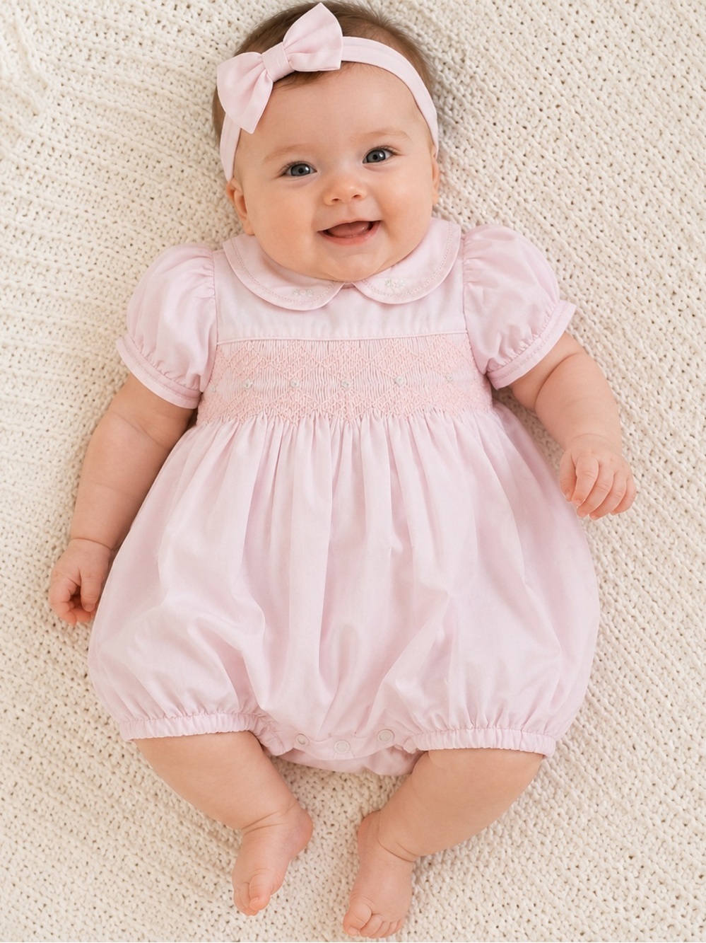 Petit Ami Smocked Peter Pan Collar Baby Bubble Romper 3 mth